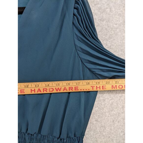 Taylor Dress Teal Green Pleated Midi Sheer Lined Fall Boho Smocked Waist Sz 12 - Picture 5 of 13